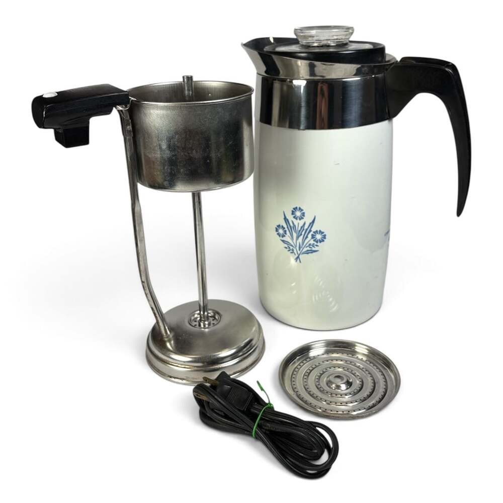 Corning Ware Blue Cornflower 10 Cup Electric Percolator Coffee Pot Complete